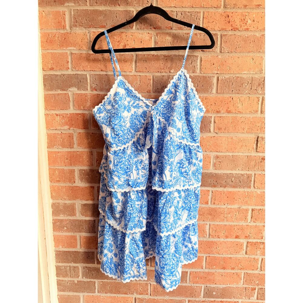 Simply Southern Floral BlueWhite Ruffled Dress Size XL NWT